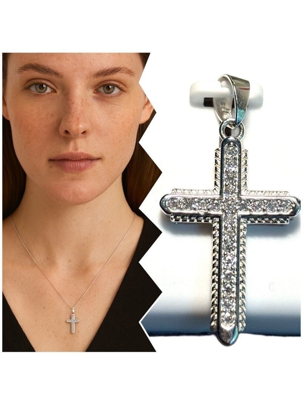 Moissanite 1 CTW over rhodium plated 925 Sterling Silver Cross Pendant
